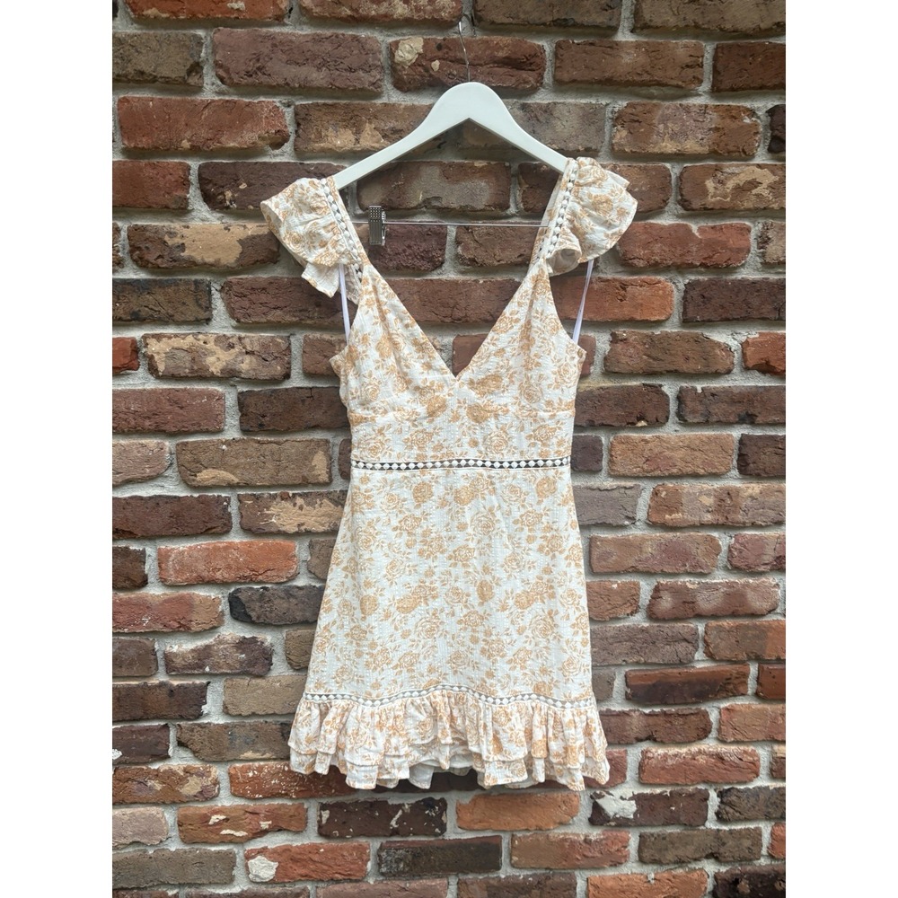 Dress‎ size M Minkpink Womens Orange White Floral Sleeveless Ruffle Mini Dress - Picture 4 of 10